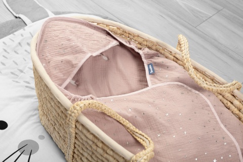 Sensillo Otulacz muślinowy do fotelika 75x75 - BRUDNY RÓŻ GWIAZDKI