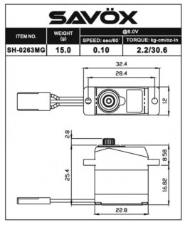 Serwo Savox SH-0263MG 15g (2.2kg/.0,10sec)