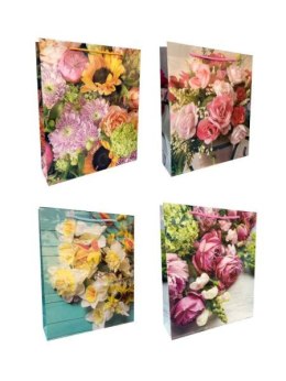Torebka ozdobna prezentowa laminowana Kwiaty 128g 002S 18x24x7cm p12, mix cena za 1 szt