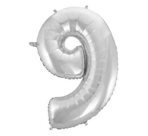 Balon foliowy "Cyfra 9", srebrna, 92 cm KK