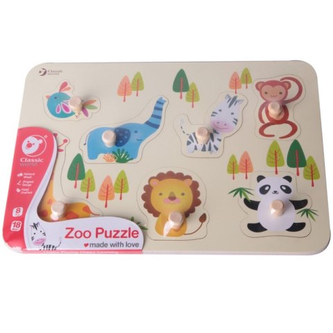 CLASSIC WORLD Drewniane Puzzle Zwierzątka z Pinezkami Układanka Dopasuj Kształty 8 el.