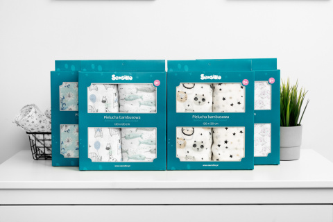Zestaw pieluch bambusowych Sensillo 2-pak 120x120 - SŁONIE+OCEAN NIEBIESKI