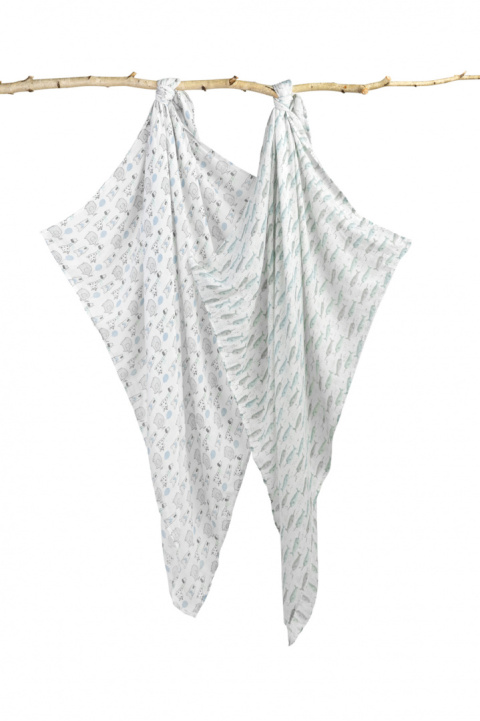 Zestaw pieluch bambusowych Sensillo 2-pak 120x120 - SŁONIE+OCEAN NIEBIESKI