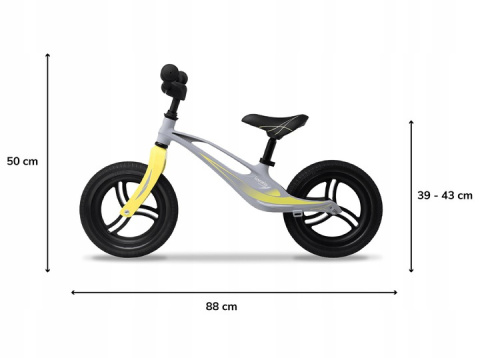 BART TOUR Lionelo rowerek biegowy 2 lata+ 12 cali do 30kg magnezowa rama - Grey Stone