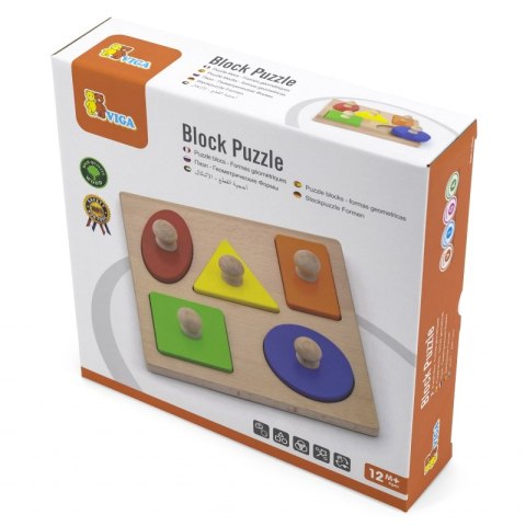 VIGA Drewniane Puzzle z Pinezkami Kształty Montessori