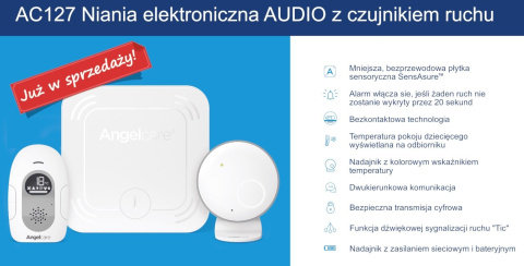 Zestaw Niania elektroniczna audio monitor ruchu czujnik AC127 + Gratis Classic (1+3) pojemnik na pieluchy Angelcare