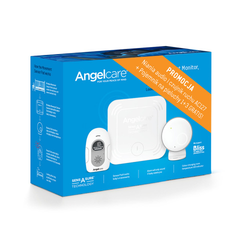 Zestaw Niania elektroniczna audio monitor ruchu czujnik AC127 + Gratis Classic (1+3) pojemnik na pieluchy Angelcare
