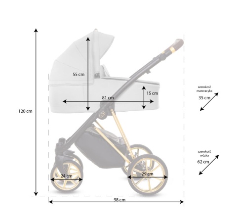 MUSSE 2w1 BabyActive wózek głęboko-spacerowy - Dark Rose / stelaż Gold