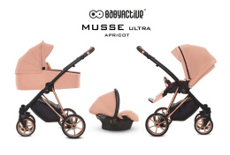 MUSSE 3w1 BabyActive wózek głęboko-spacerowy + fotelik samochodowy Kite 0-13kg - Ultra APRICOT / stelaż Rose Gold
