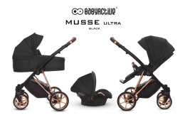 MUSSE 3w1 BabyActive wózek głęboko-spacerowy + fotelik samochodowy Kite 0-13kg - Ultra BLACK / stelaż Rose Gold