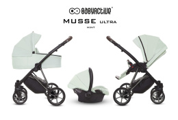 MUSSE 3w1 BabyActive wózek głęboko-spacerowy + fotelik samochodowy Kite 0-13kg - Ultra MINT / stelaż Nikiel