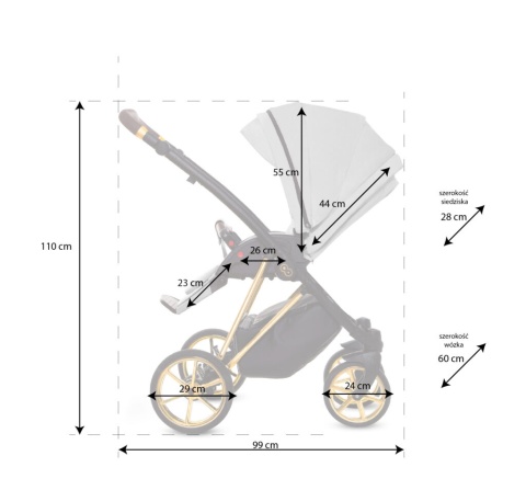 MUSSE 3w1 BabyActive wózek głęboko-spacerowy + fotelik samochodowy Kite 0-13kg - Ultra APRICOT / stelaż Chrom