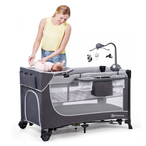 Kinderkraft LEODY Łóżeczko turystyczne 120x60 cm z akcesoriami - PINK