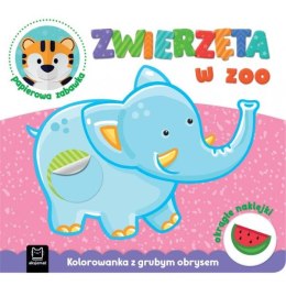 Książka Zwierzęta w zoo. Kolorowanka z grubym obrysem, okrągłe naklejki, papierowa zabawa