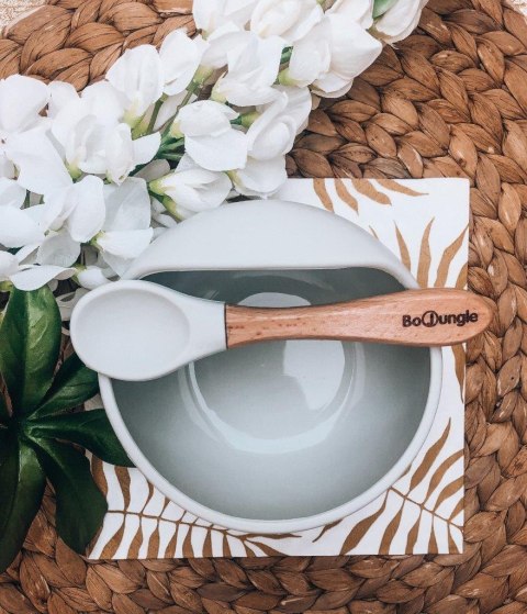 B-Silikonowa miska z przyssawką i łyżeczką grey