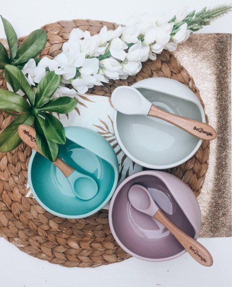 B-Silikonowa miska z przyssawką i łyżeczką grey