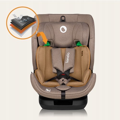 Fotelik samochodowy ATEST 9-36kg 76-150cm isofix Lionelo Lavender i-size Kolor odcienie brązu i beżu