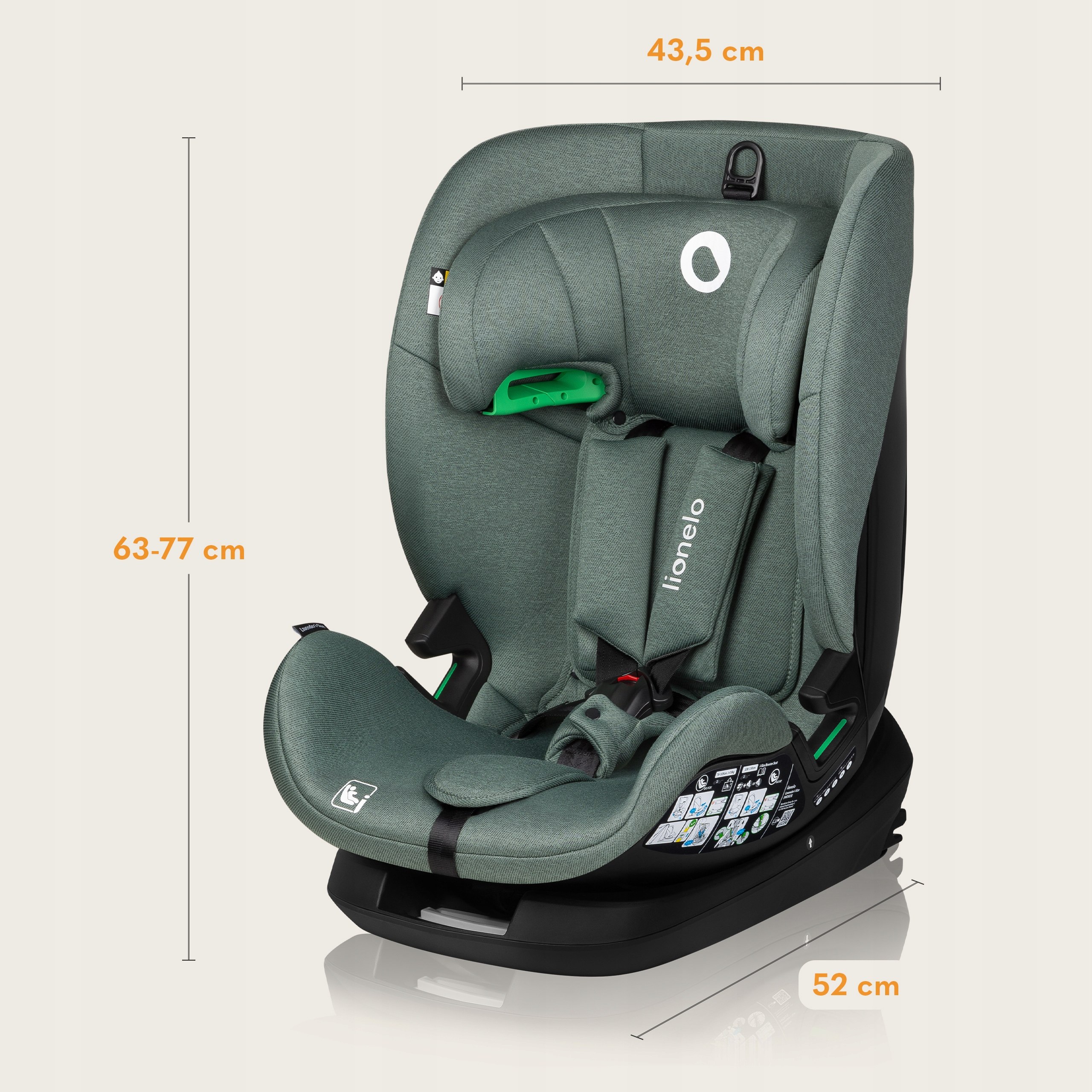 Fotelik samochodowy ATEST 9-36kg 76-150cm isofix Lionelo Lavender i-size Informacje dodatkowe i-Size R129 Regulacja pozycji dziecka Regulacja siedziska Regulacja zagłówka Zdejmowana tapicerka