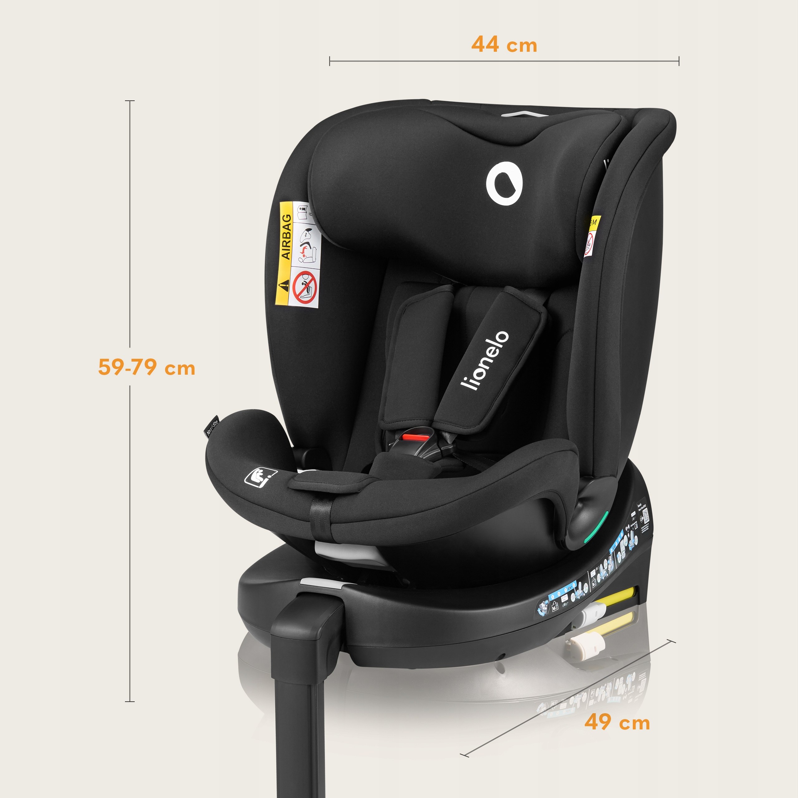 Fotelik samochodowy OBROTOWY baza +NOGA ISOFIX 40-150cm Lionelo Navy i-Size Mocowanie fotelika względem kierunku jazdy przodem i tyłem do kierunku jazdy