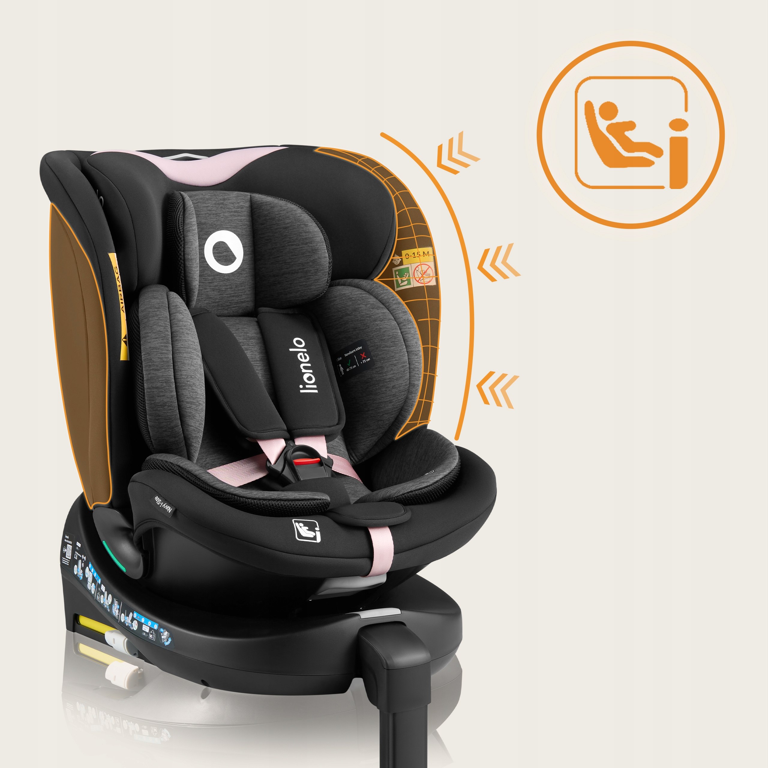 Fotelik samochodowy OBROTOWY baza 360° ISOFIX 40-150cm Lionelo Navy i-Size Kod producenta Wentylowana skorup, Dri-Seat, EasyTurn